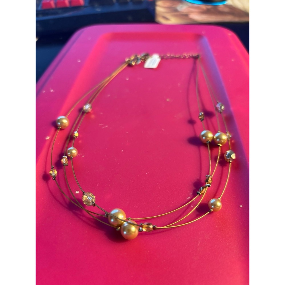 Lia Sophia Floating Butternut Crystal Faux Pearl Bead Multi Strand Necklace